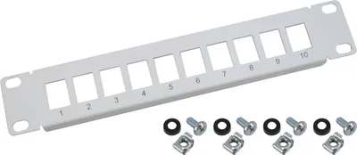 Produktbild von HMF 63345-07 UTP Keystone-Patchpanel für Serverschrank , 10 Zoll, 10 Ports RJ45, Lichtgrau
