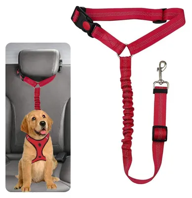 Image de Harnais de sécurité pour chien, ceinture de maintien pour voiture, rouge, réfléchissant, réglable, 50-65 cm