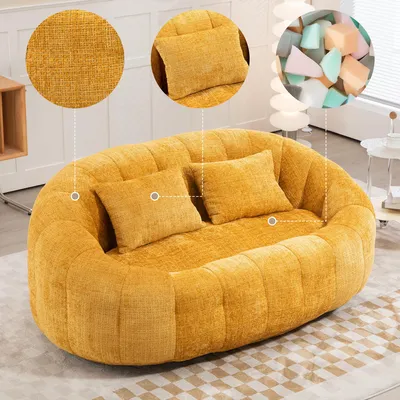 Image de Canapé poire – fauteuil confortable à dossier haut, pour adultes et enfants, d'intérieur et d'extérieur, pouf moelleux, pour le salon et le bureau, jaune
