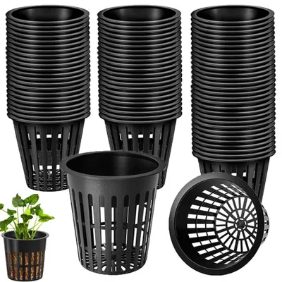 Imagen del producto de Macetas de plástico de 8 cm, 50 unidades, para hidroponía y cultivo de plantas