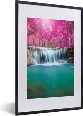 Produktbild von MuchoWow® Gerahmtes Poster Wasserfall - Baum - Rosa - Natur 40x60 cm - Poster mit Schwarzem Bilderrahmen Wandposter Rahmen Foto Bilder - Poster in Rahmen