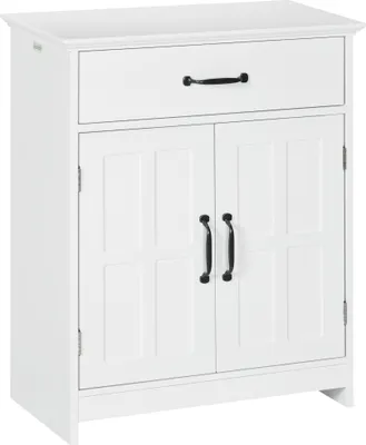 Produktbild von Kleankin Badezimmerschrank, freistehend, mit Doppeltüren, Schublade und verstellbarem Einlegeboden, Aufbewahrungsmöbel für Wohnzimmer und WC, 60 x 30 x 75 cm, Weiß