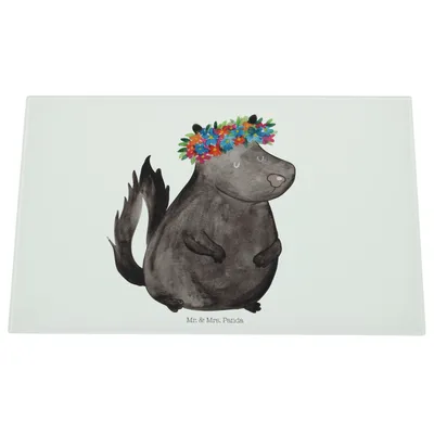 Produktbild von Mr. & Mrs. Panda Hackbrett Stinktier Mädchen - Weiß - Geschenk, Küchenschneidebrett, Namaste, schneidbrett, Yoga, Stinker, Schneidebrett Glas, Schneidplatte, Aus