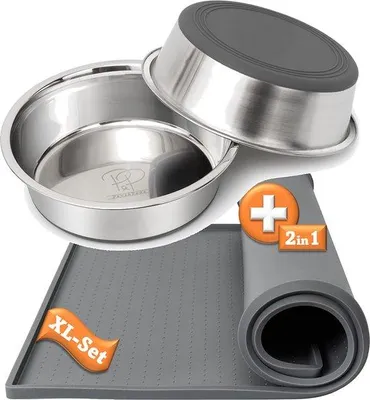 Obrázek produktu pro Nerezová krmítka XL, 2 x 1750 ml, silikonová podložka