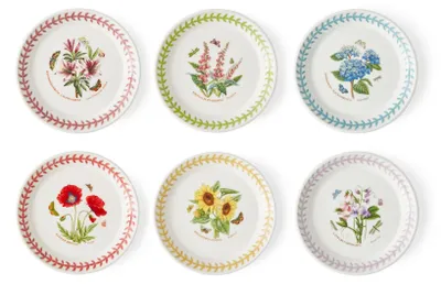 6er-Set runde Brotplatten 15 cm, Steingut, Blumenmuster