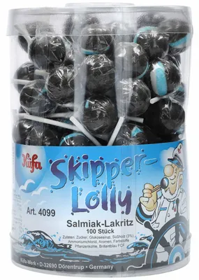 Immagine prodotto di Küfa Skipper Lolly al gusto di liquirizia confezionato singolarmente 100 pezzi 1700g