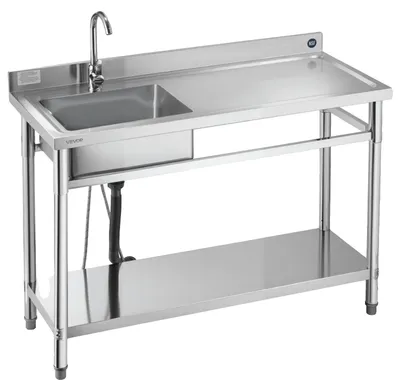 Produktbild von VEVOR Edelstahl Utility Sink, 1 Fach Freistehendes kleines Waschbecken mit Werkbankarmatur & Beinen, 100,1 x 48,5 x 95 cm Gewerbliche Einzelbecken für Garage, Restaurant, Wäscherei, NSF-, 120 cm-a, Rechtes Abtropfbrett, Einzelkompartiment, Einzelne Schicht