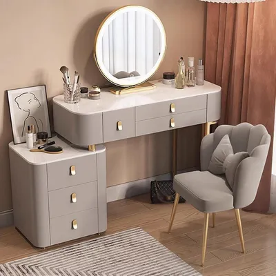 Immagine prodotto di Set da trucco con specchio e sedia, colore grigio, 80 cm