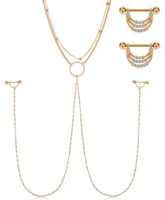 Produktbild von Brustwarzenpiercing Chirurgenstahl mit CZ, 14G, 14/16mm, 5mm Kugel, 2 Paar, Roségold