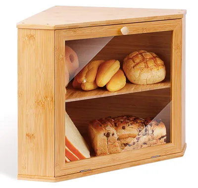 Produktbild von Ecke Brotkasten Bambus 2 Etagen Brotbox Sichtfenster 32x32x34cm natur