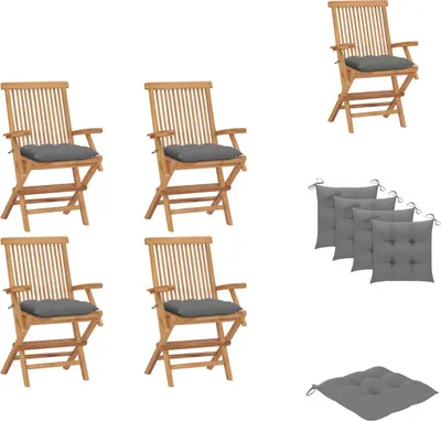 Immagine prodotto di vidaXL Sedie da giardino con cuscini grigi 4 pz. Legno massiccio teak - sedie da giardino