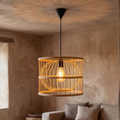 Produktbild von Pendelleuchte Bambus Ø30 cm Boho E27 höhenverstellbar Hängelampe Esszimmer
