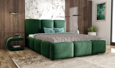 Produktbild von AGMAT Polsterbett ROYAL mit Kopfteil, 200 x 200 cm, Doppelbett mit Bettkasten und Lattenrost aus Metall, Velourstoff, Frabe: Grün