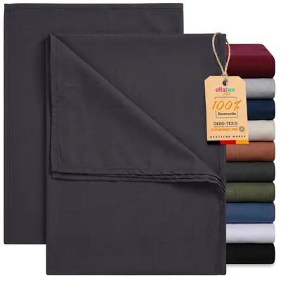 Produktbild von EllaTex 2er Pack Renforcé Bettlaken 140x200 Baumwolle – Betttücher Set ohne Gummizug, Farbe: Anthrazit-Grau