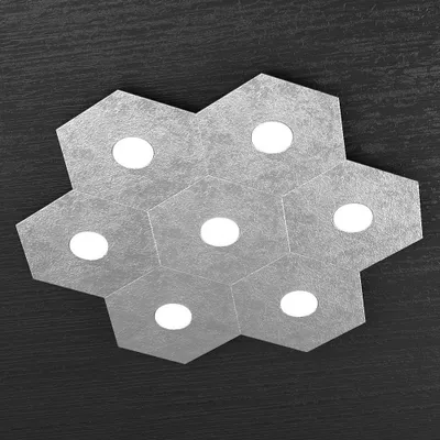 Immagine prodotto di Plafoniera Moderna Hexagon Metallo Foglia Argento 7 Luci Led 12X7W