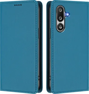 Image de Étui en cuir pour Samsung Galaxy M36, étui à rabat magnétique en cuirPolyuréthaneavec support, bleu lac