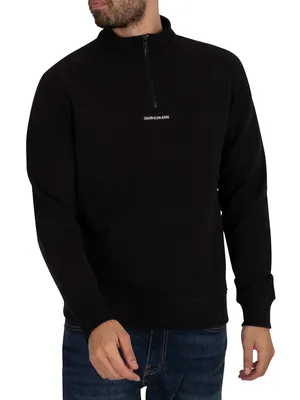Produktbild von Calvin Klein Jeans Herren Sweatshirt mit Mikro-Branding und halbem Reißverschluss, Schwarz L