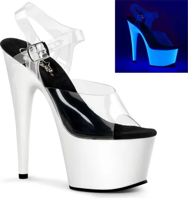 Produktbild von ADORE-708UV Damen Sandale von Pleaser, Transparent Neon Weiß, EU 39, US 9