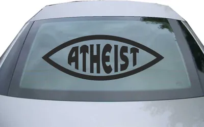 Produktbild von Indigos UG - Aufkleber Heckscheibe & Motorklappe DE2212 - schwarz - 600x225 mm - Atheist Fisch - Auto Scheiben Fenster Heckklappe Tuning Racing JDM - Die cut