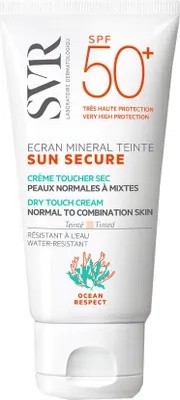 A white tube of sunscreen with product information and branding.