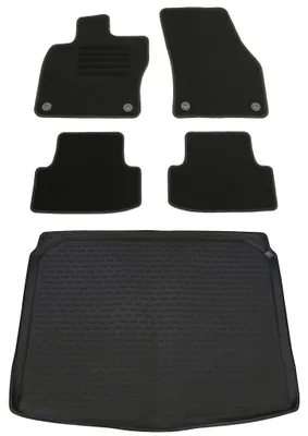 Gummi-Kofferraumwanne + Fußmatten Set für Skoda Karoq, Bj. 11/2017-, schwarz