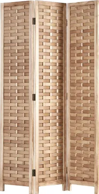 Image de Paravent Séparateur de Pièce 3 Parties Cloison en Bois Rotin Écran d'intimité Natural