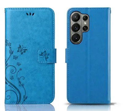 Produktbild von Handy Tasche für Samsung Galaxy S26 Ultra Schutz Hülle Handyhülle mit Blumenmuster Klapp Hülle mit Standfunktion und Kartenfächer Farbe: Blau