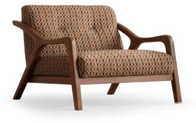 Image de Fauteuil de style mid-century moderne, structure en bois, couleur marron, idéal pour le salon, confortable