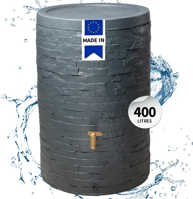 Image de 4rain Réservoir ARONDO 400L graphite avec robinet PE imitation laiton et couvercle – Capacité impressionnante, design élégant pour jardin durable