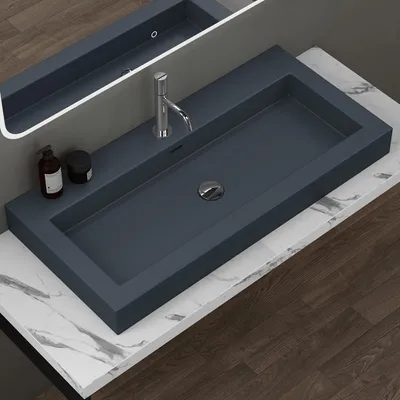 Immagine prodotto di doporro Lavabo da Appoggio Rettangolare, Lavabo Bagno Sospeso con Foro Rubinetto e Troppopieno in Marmo Resina Antracite Opaco, Lavandino Bagno 100x48x10cm Colossum18