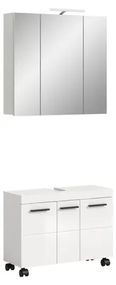 Productafbeelding van Badkamerkastset inclusief verlichting NOVA (ongeveer 82/191/30 cm) in wit, met hoogglansafwerking