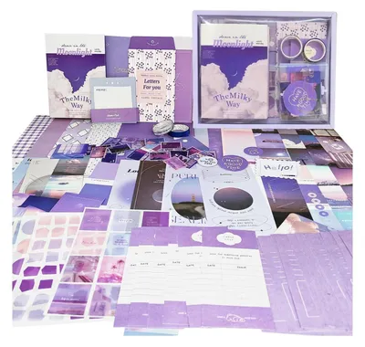 Produktbild von Scrapbooking Set 394 Teile DIY Journal Zubehör Notizbuch Sticker Bastelset Lila Mondlicht