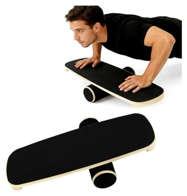 Produktbild von Balance Board, Surfen Balanceboards & Wackelbrett, Holz-Gleichgewichtstrainer für Indoor-Surfen und Gleichgewichtsübungen mit verstellbaren Stoppern und Korkrolle