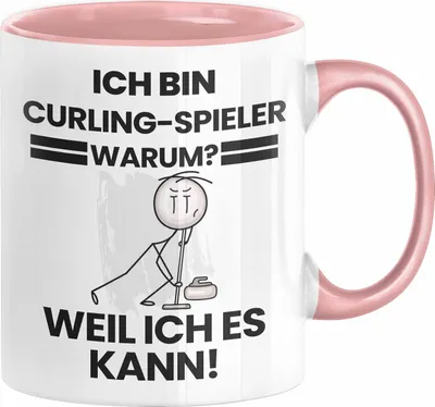 Produktbild von Curling-Spieler Geschenk Tasse Lustiger Spruch Ich Bin Curling-Spieler Warum Weil Ich Es Kann Geschenkidee Bester Curling-Spieler Geburtstag Kaffee-Becher (Rosa)