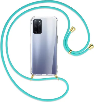 Produktbild von Handykette Backcover-Schutzhülle mit Band (Metall goldfarben) für Oppo A55 5G (PEMM00, PEMT00) - türkis