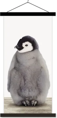 Produktbild von MuchoWow® Textilposter Kinder - Pinguin - Grau - Tiere - Mädchen - Jungen 90x180 cm mit schwarzem Rahmen - Dekoration Wohnzimmer