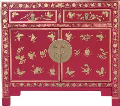 Immagine prodotto di Fine Asianliving Armadio cinese Fuchsia Royale Farfalle Dipinto a mano - Collezione Orientique L90xP40xH80cm Armadio cinese Armadio cinese da matrimonio Mobili orientali Mobili asiatici