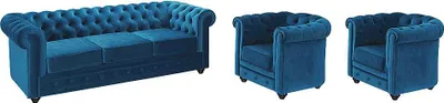 Produktbild von Couchgarnitur 3+1+1 - Samt - Grünblau - CHESTERFIELD