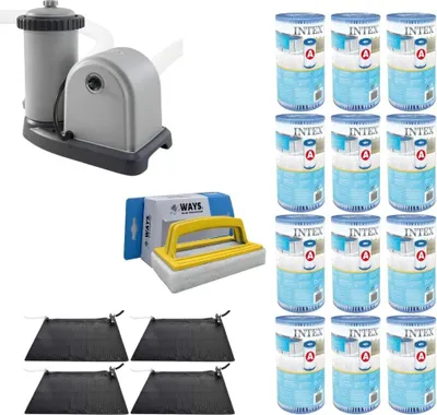 Produktbild von WAYS - Poolpflege - 4x Poolheizung & Filterpumpe 5678 L/u & 12 Filter Typ A & WAYS Scheuerbürste
