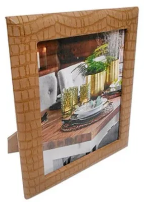 Immagine prodotto di Casa Padrino cornice in pelle marrone chiaro 16,5 x 4 x H. 22 cm - Cornice decorativa in look coccodrillo