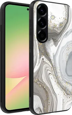 A smartphone case with a marble design is shown against a white background.