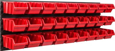 Immagine prodotto di Sistema di stoccaggio Scaffale da officina | 115 x 39 cm | 27 pezzi. Scatola | Scaffale a muro con contenitori impilabili - Pannelli a muro Scaffale extra forte Scaffale portautensili Scaffale da officina Scaffale da garage