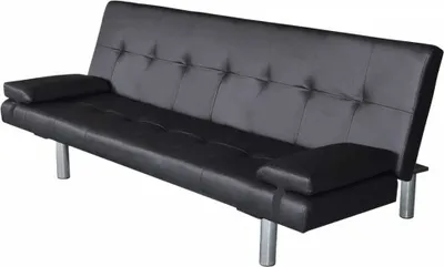 Produktbild von vidaXL Sofa rozkładana z dwiema poduszkami ze sztucznej skóry, regulowana, czarna