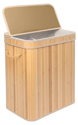 Obrázek produktu pro Relaxdays Koš na prádlo s víkem, bambus, 100 l, 2 vnitřní přihrádky, VxŠxH: 63 x 52 x 32 cm, koupelnový koš na prádlo, přírodní