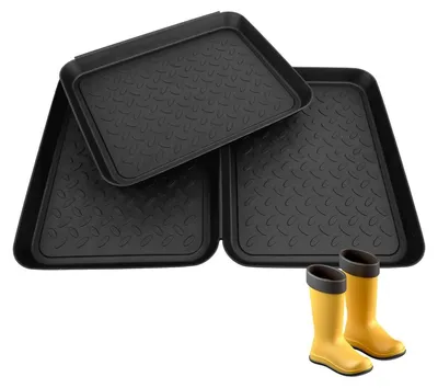 Image de Lot de 3 bacs à chaussures – 35 x 27,5 x 3 cm, plastique PP, noir