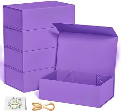Produktbild von 5-er Pack lila Geschenkboxen mit Deckel, Magnetverschluss, rechteckig und faltbar für Hochzeiten, Hochzeiten, Weihnachten und Halloween-Urlaub, ideal für Geschenke und Überraschungen