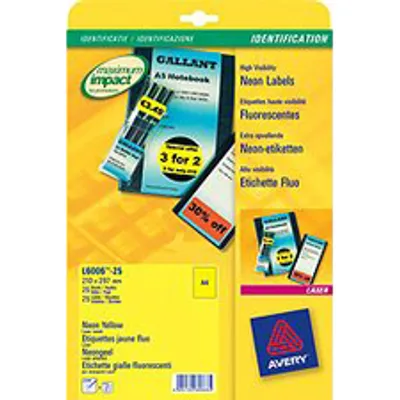 Produktbild von Avery Labels Neon Yellow 210 x 297mm (20), Laser