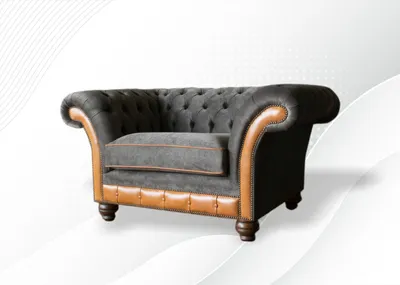Immagine prodotto di Poltrona Chesterfield Tessuto Grigio Soggiorno Design Rivestimento Nuovo Moderno