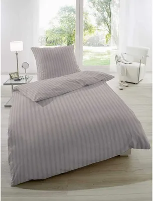 Produktbild von Hahn Satin Bettwäsche Streifen Muster 100% Baumwolle Reißverschluss Bettbezug Kissenbezug Bettgarnitur Bettwäsche-Set Bettzeug 135x200 cm Nougat