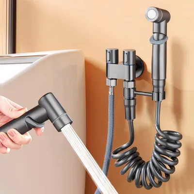 Productafbeelding van Dubbele ventielkraan (1-in-2-out) voor mini-wc, sproeier, handdouche voor toilet, hand-bidet-sproeier voor badkamer, windelspray, sproeier, slang